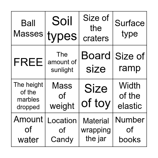 Variable and Experimental Design Bingo Card