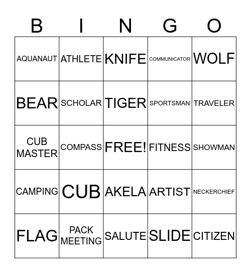 Scout Bingo Card