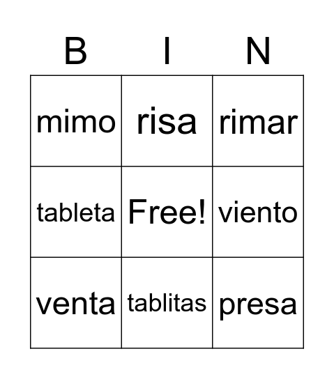 Minimal Pairs E and I Bingo Card