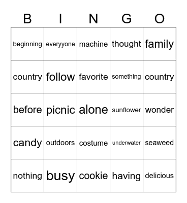 Untitled Bingo Card