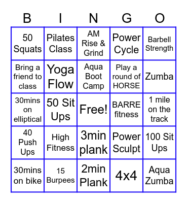 Fitness BINGO Card