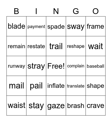 ai, ay, a-e Bingo Card