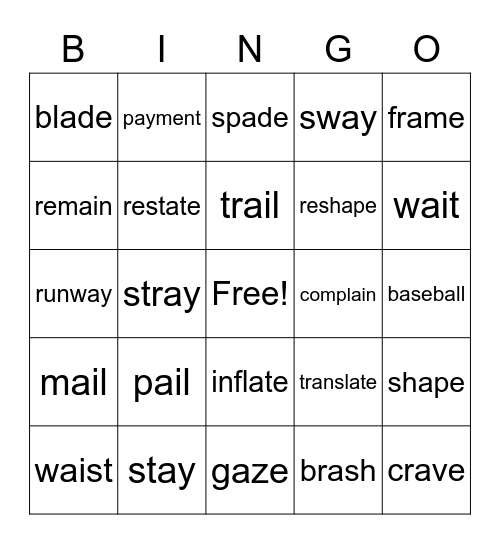 ai, ay, a-e Bingo Card