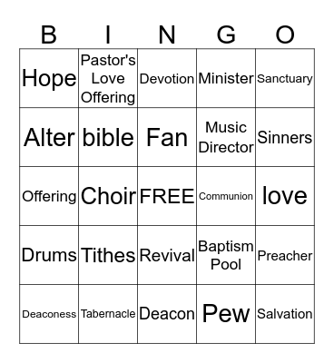 Church Bingo Card