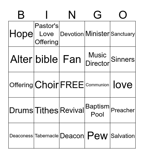 Church Bingo Card