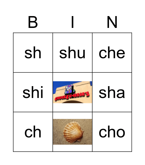 sh and ch Bingo Card