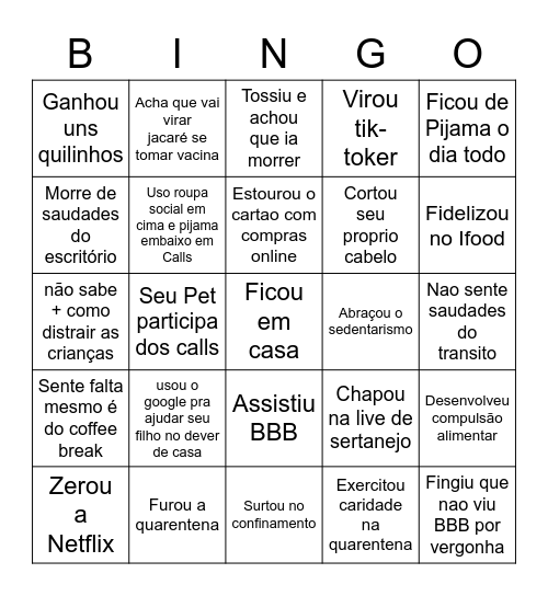 Quarantine Bingo Card