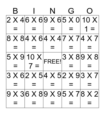 MULTIPLICATION FACTS Bingo Card