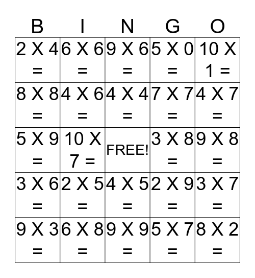 MULTIPLICATION FACTS Bingo Card