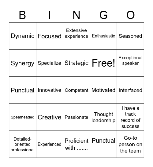 Overused Resume Buzzwords Bingo Card