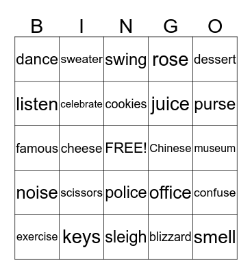 s and z bingo!  Bingo Card