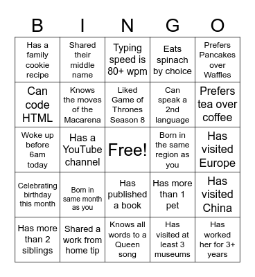 Coffee Chat Bingo Card