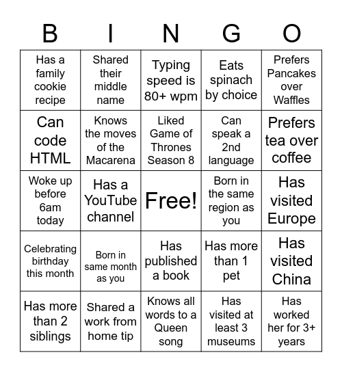 Coffee Chat Bingo Card