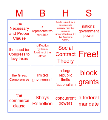 AP U.S. Government & Politics BINGO Card