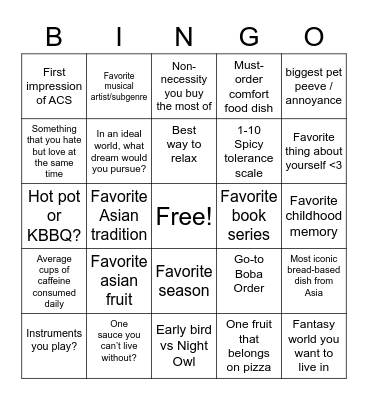 ACS Bingo!! Bingo Card