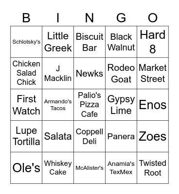 Lunch Bingo Card