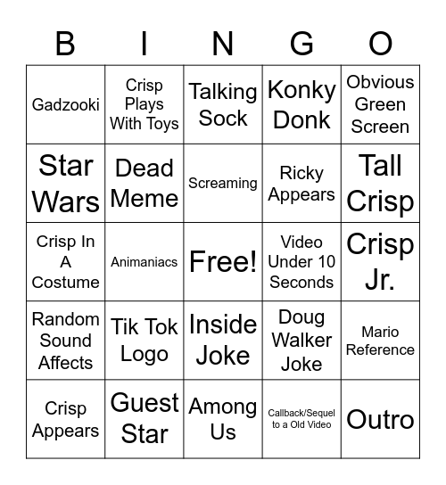 StinkyBlueRat Video Bingo Sheet Bingo Card