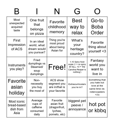 fun times Bingo Card