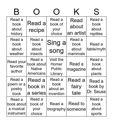 2015 March Is Reading Month Bingo Card