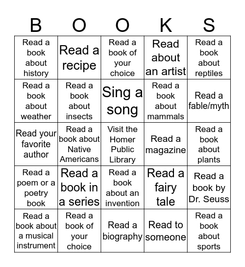 2015 March Is Reading Month Bingo Card