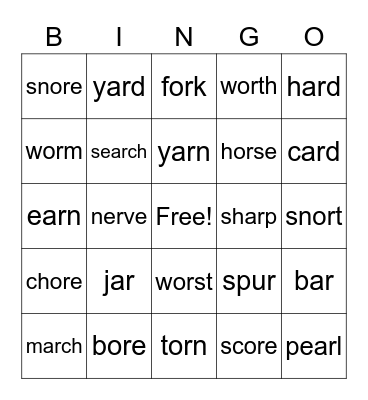 spelling #29 Bingo Card