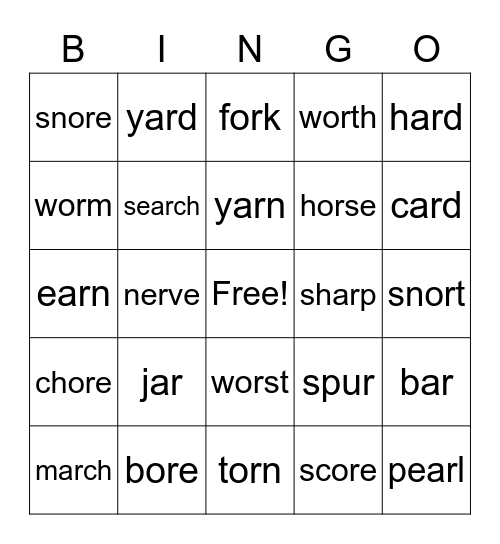 spelling #29 Bingo Card