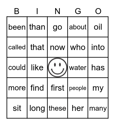 Sight Words Bingo Card