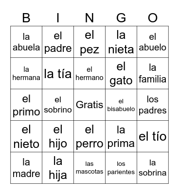 Familia Bingo Card