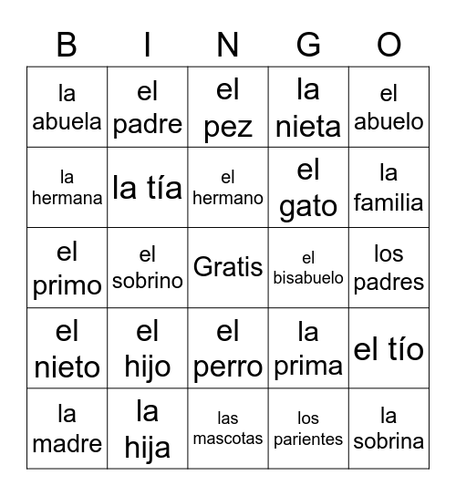 Familia Bingo Card