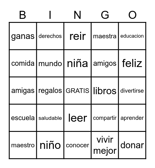Dia del Nino Bingo Card