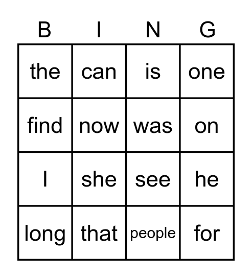 Sight words 2 Bingo Card