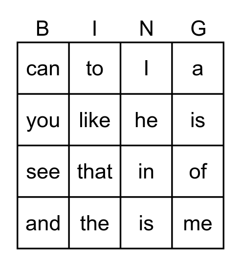 Sight words 3 Bingo Card
