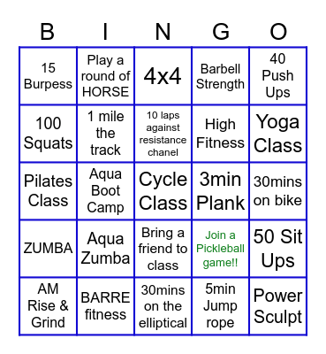 Fitness BINGO Card