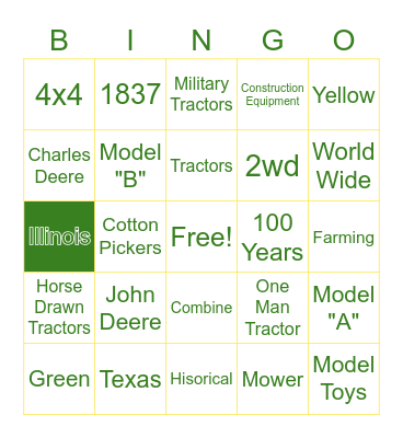 John Deere Bingo Card