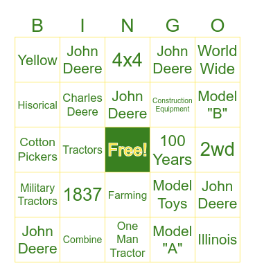 John Deere Bingo Card