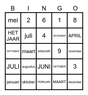 DE MAANDEN VAN HET JAAR Bingo Card