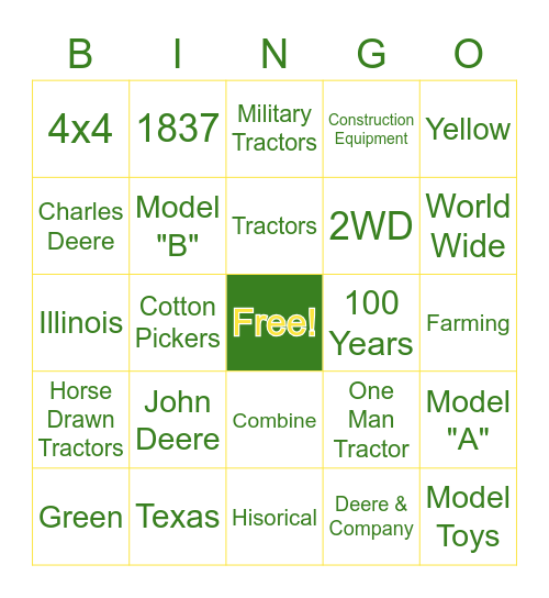 John Deere Bingo Card