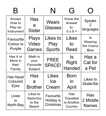 "Get to Know Me" Bingo Card