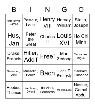 World History Bingo Card