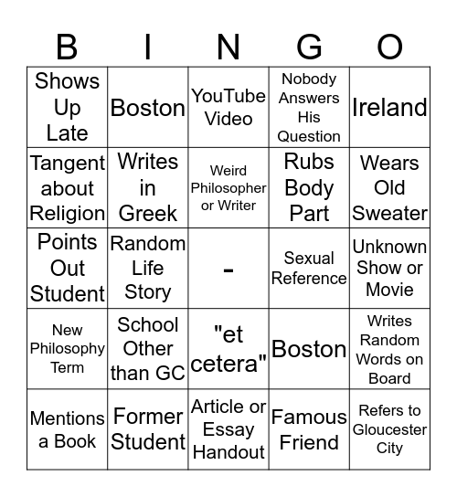 Ed Beckett Bingo Card