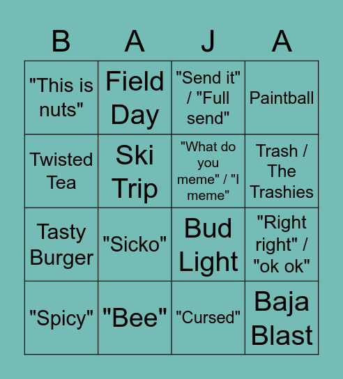 Baja Blastoff Bingo Card