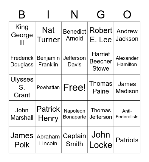 USVA up to the Civil War Bingo Card