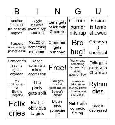 Fusion Dimension Bingo 3 Bingo Card