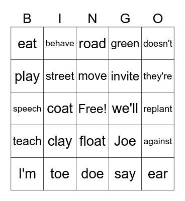 Lesson 3-23 Spell Check Bingo Card