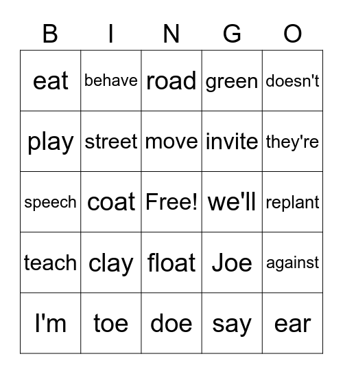 Lesson 3-23 Spell Check Bingo Card