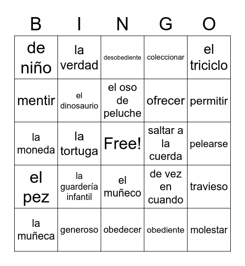 4A La Niñez Bingo Card