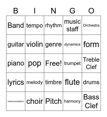 General Music Bingo Card