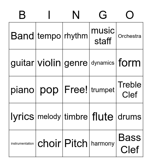 General Music Bingo Card