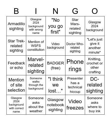 Glasgow in 2024 AGM Bingo Card