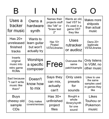VGM Musician Bingo Card